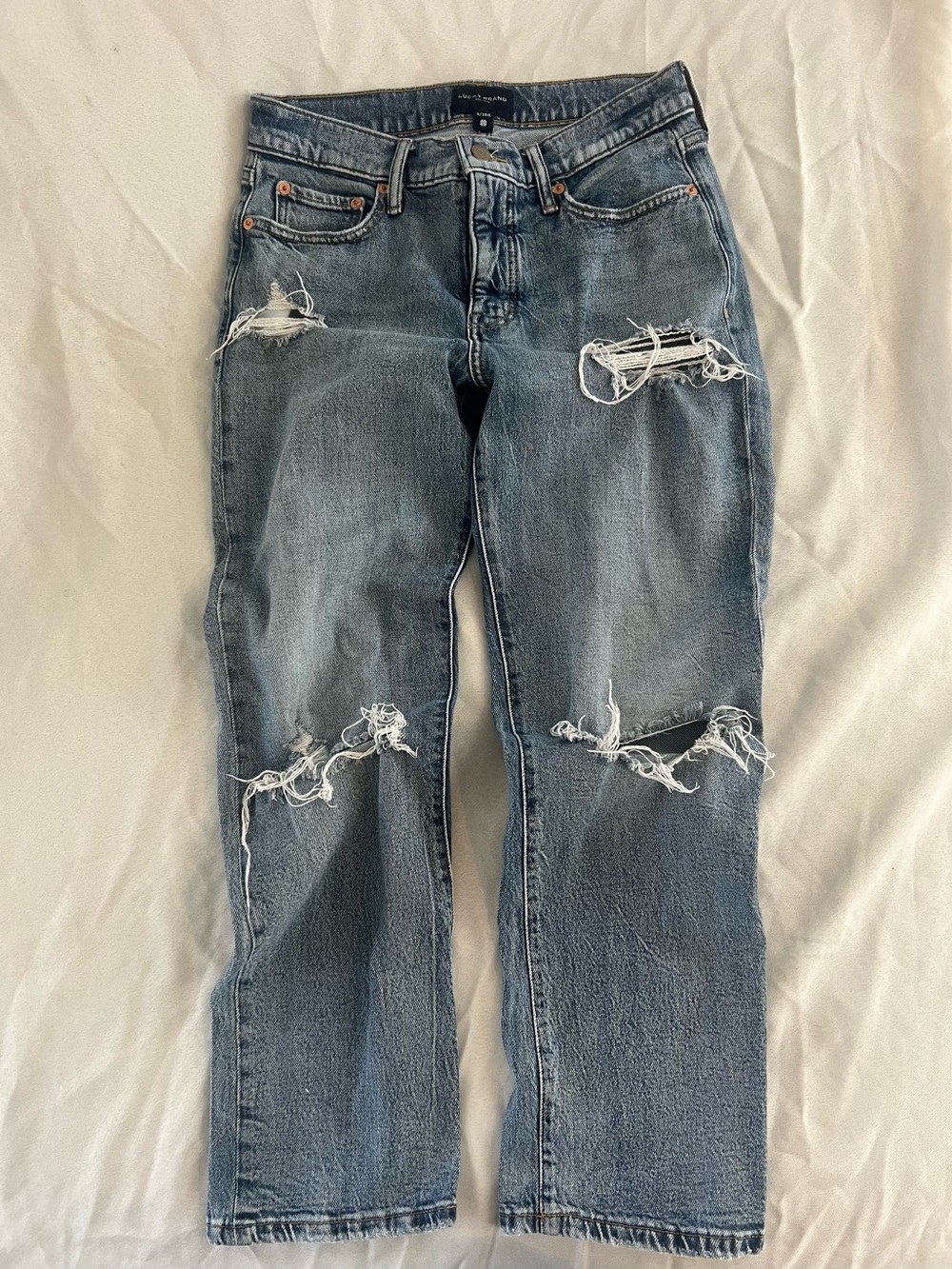 Lucky Brand Distressed Straight Leg Jeans Women’s 6/28R Medium Wash Y2K